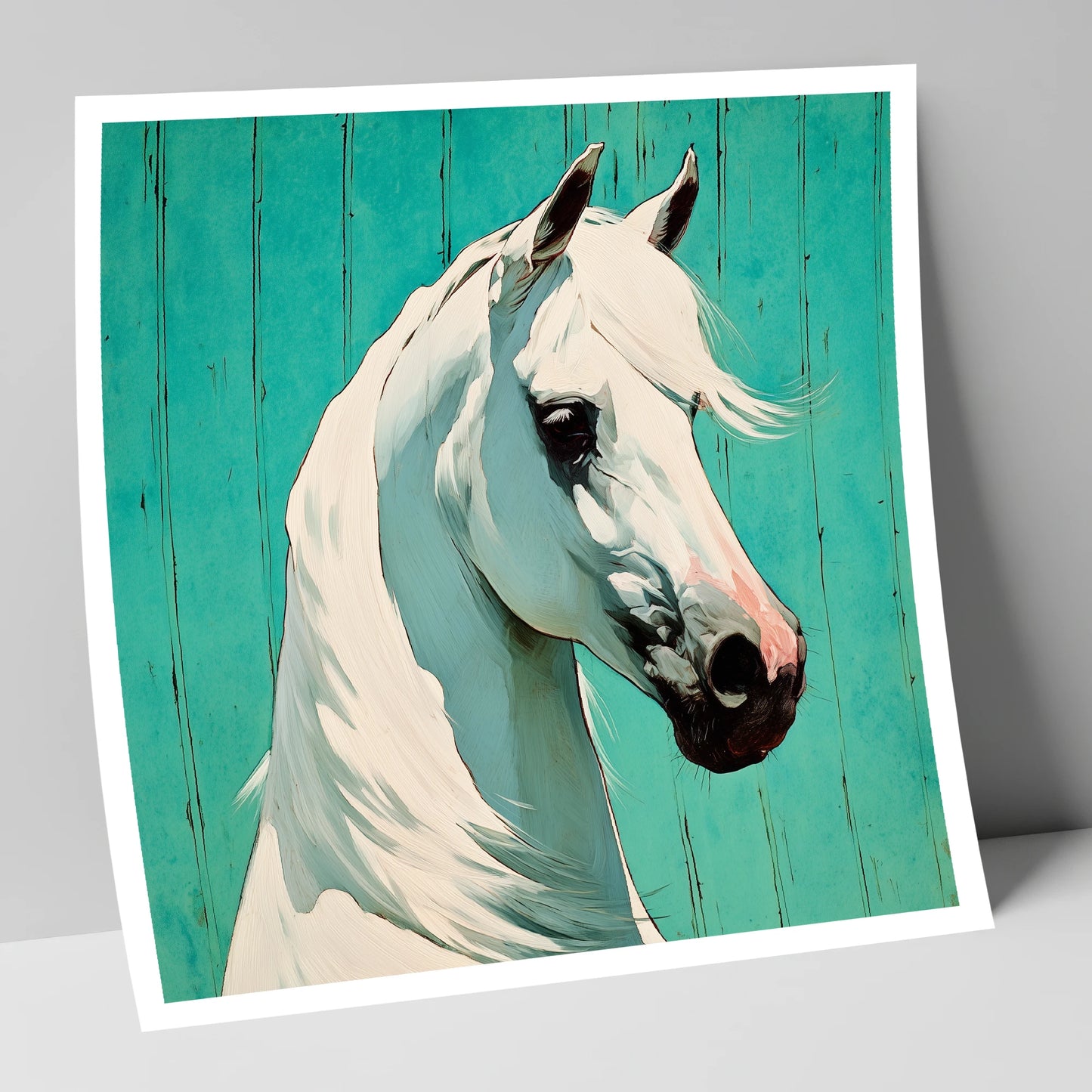 Vibrant Grey on Teal horse breed art print