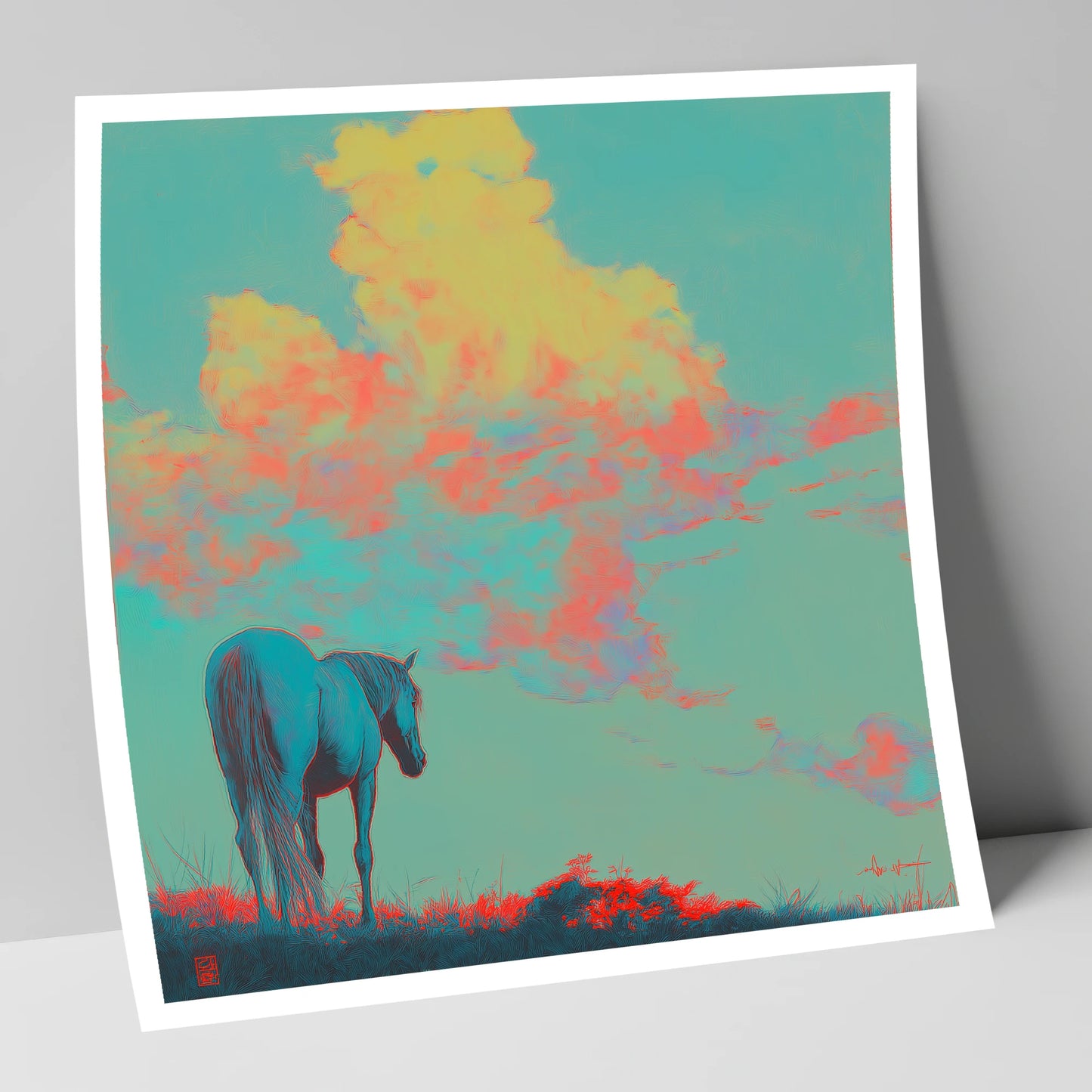 Cyan Horizon horse landscape art print