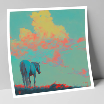 Cyan Horizon horse landscape art print