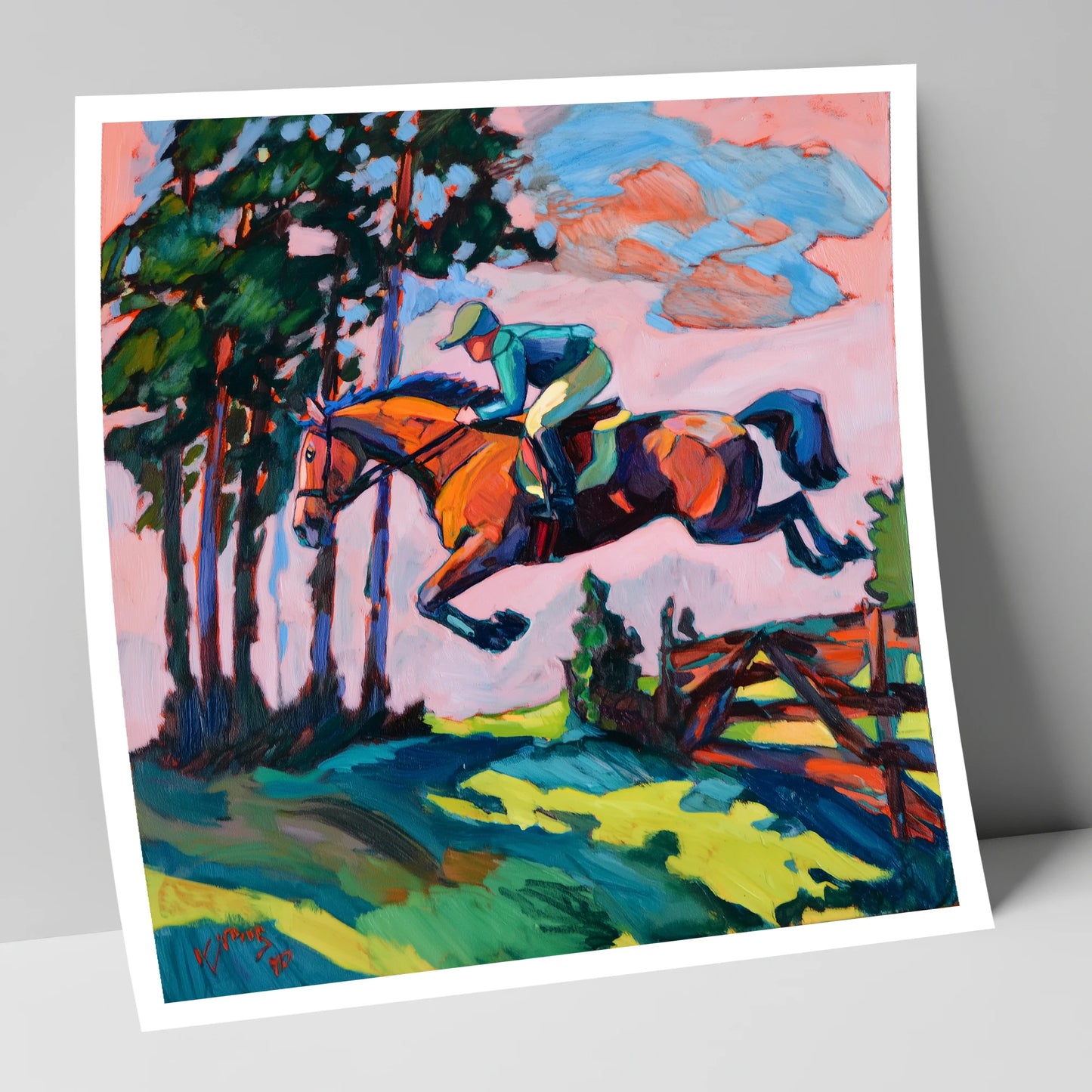 Vibrant Cross Country Leap show jumping horse art print
