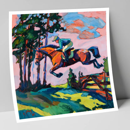 Vibrant Cross Country Leap show jumping horse art print