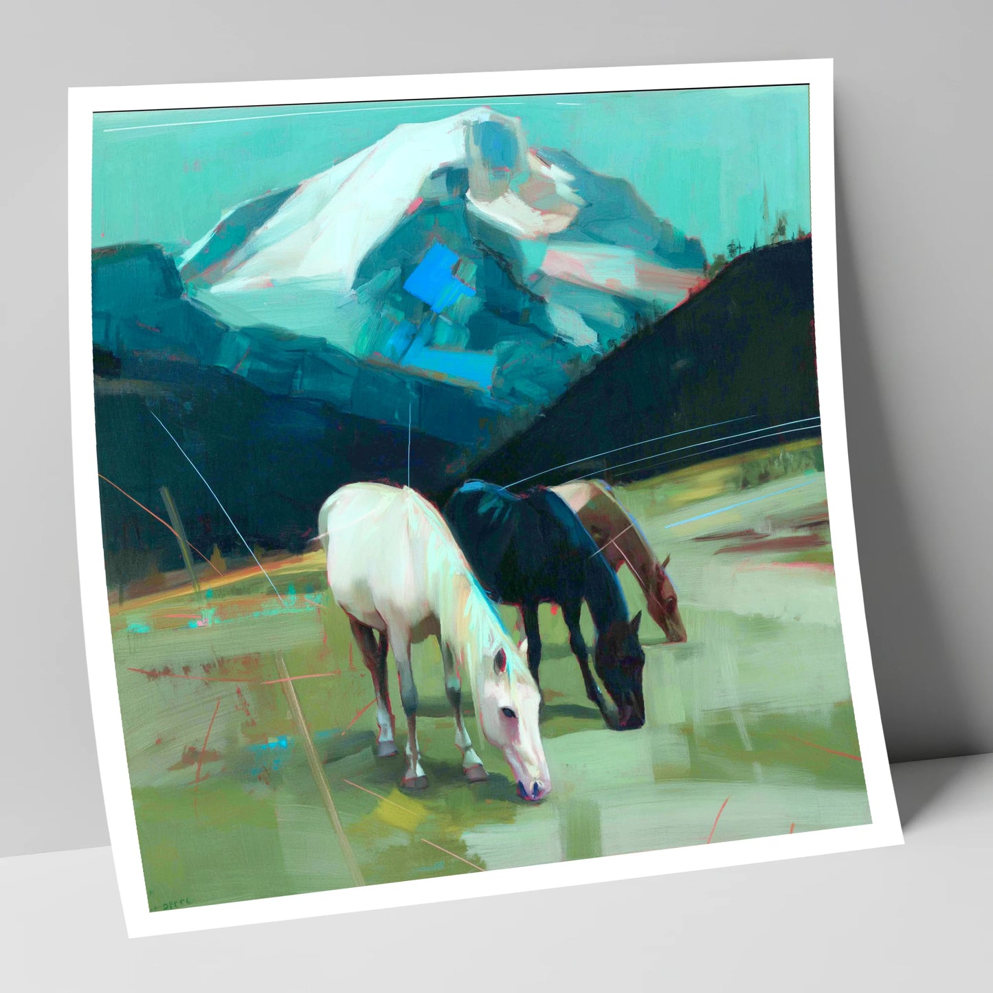 Teal Mountain Pasture horse landscape art print