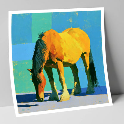 Vibrant Yellow Grazing Cob horse breed art print