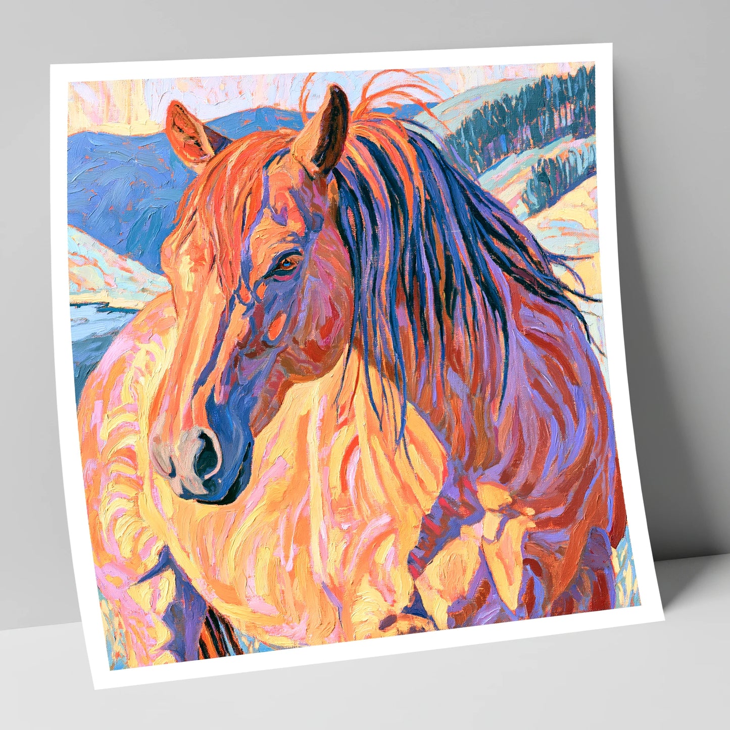 Horse in Vibrant Mountain Snow horse breed art print
