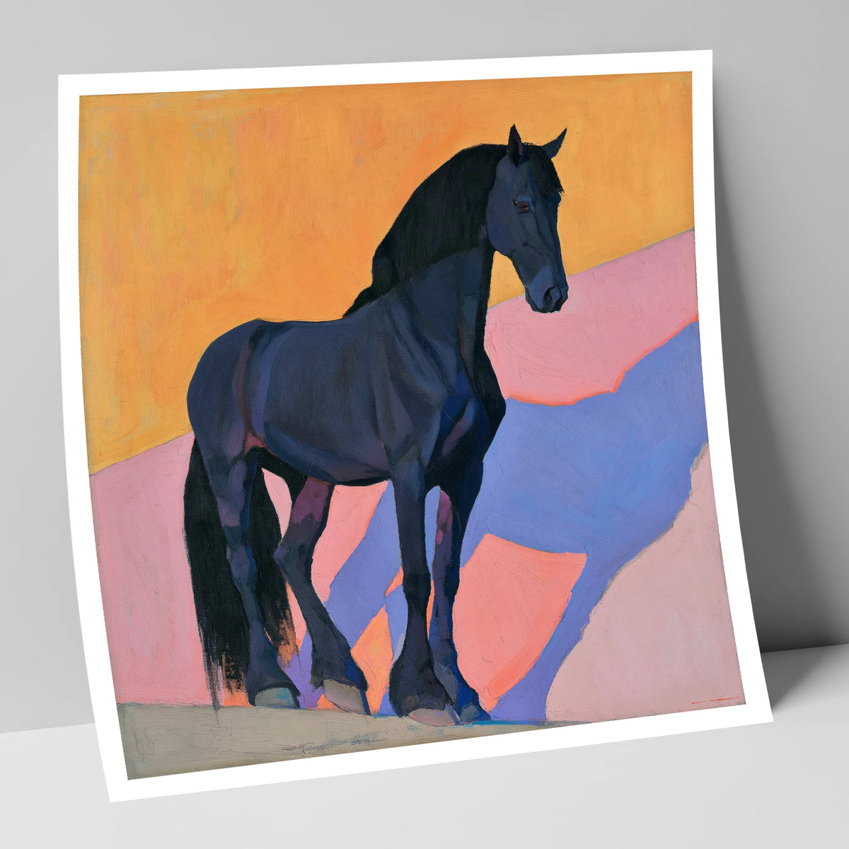 Black Friesian On Vibrant Orange horse breed art print