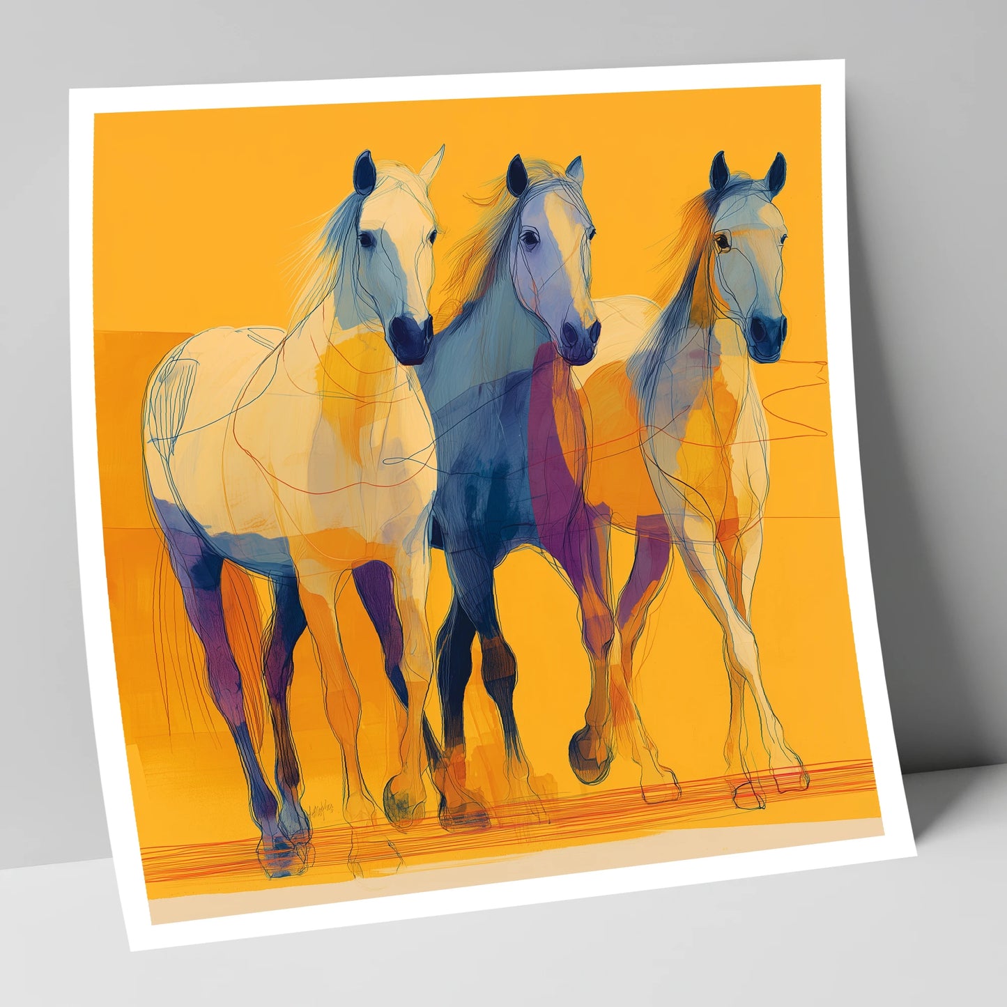 Vivid Strides in Gold horse landscape art print