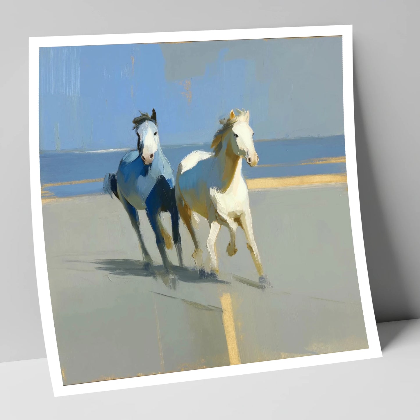 Sunlit Coastal Canter wild horses art print