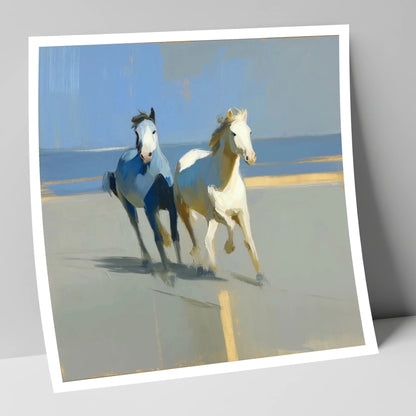 Sunlit Coastal Canter wild horses art print