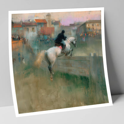 Over the Village Timber show jumping horse art print