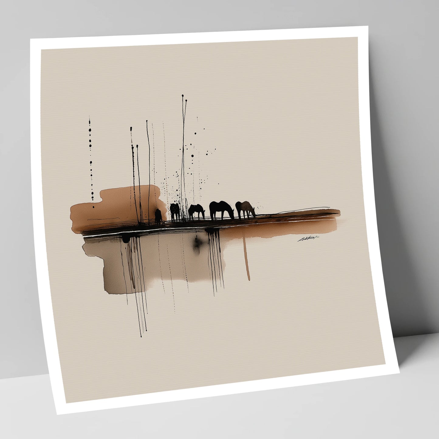 Sepia Horizon Herd horse landscape art print