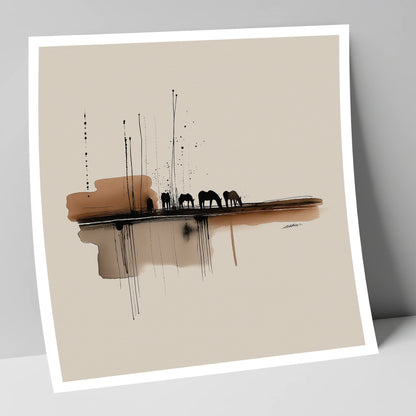 Sepia Horizon Herd horse landscape art print