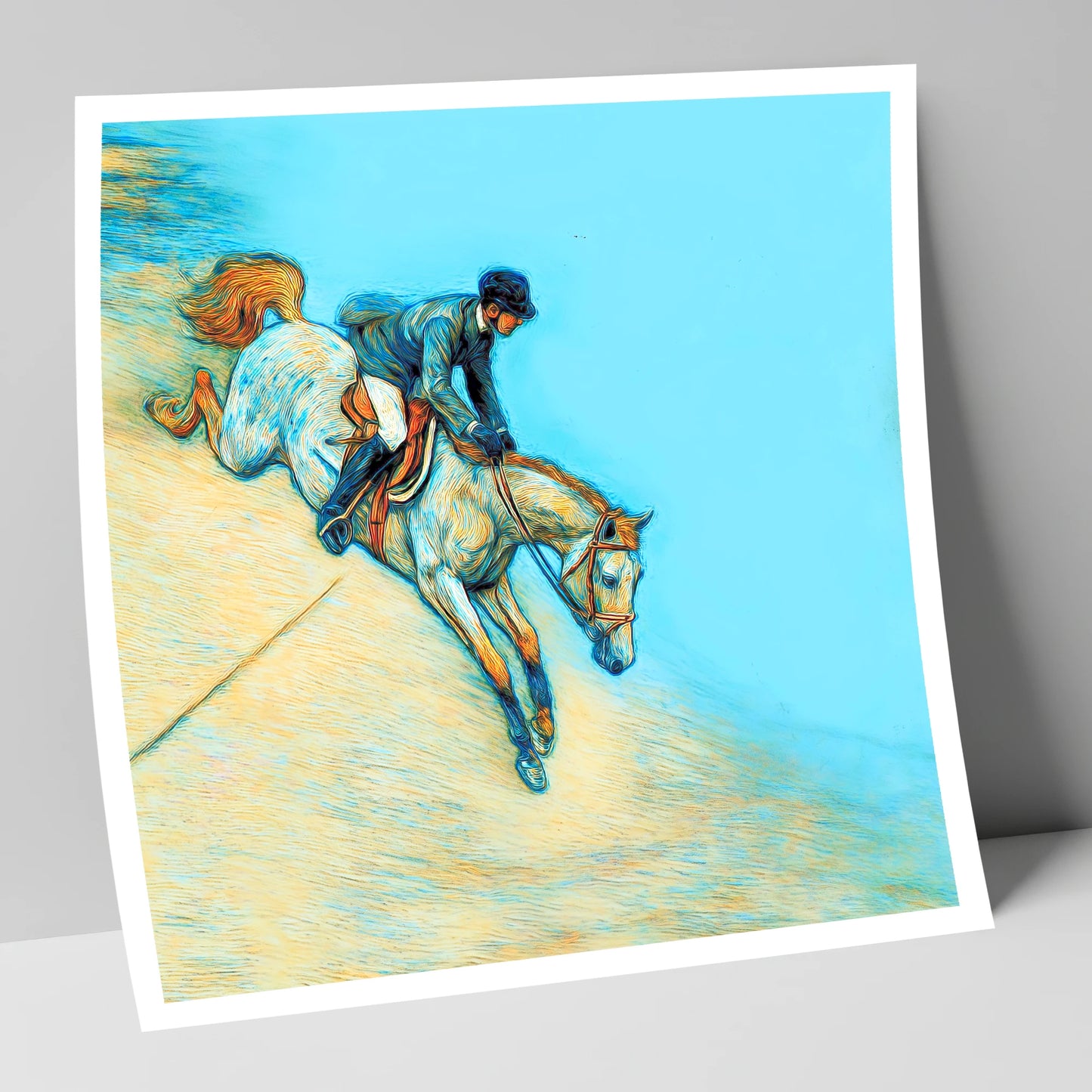 Bold Cerulean Flight show jumping horse art print