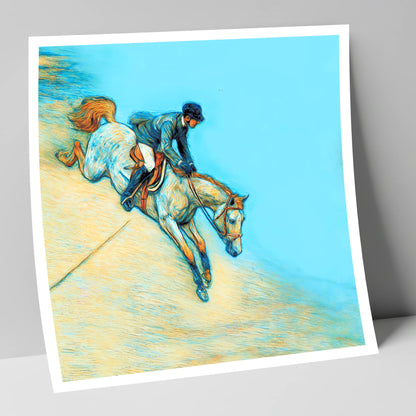 Bold Cerulean Flight show jumping horse art print