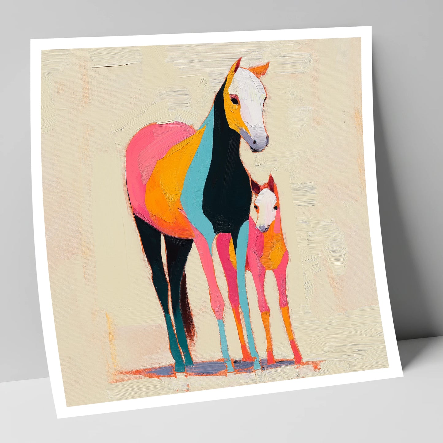 Vibrant Painted Bond mare & foal art print
