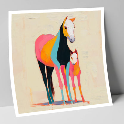 Vibrant Painted Bond mare & foal art print