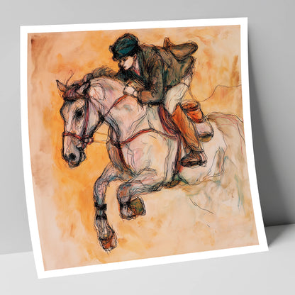 Airborne in Ochre show jumping horse art print