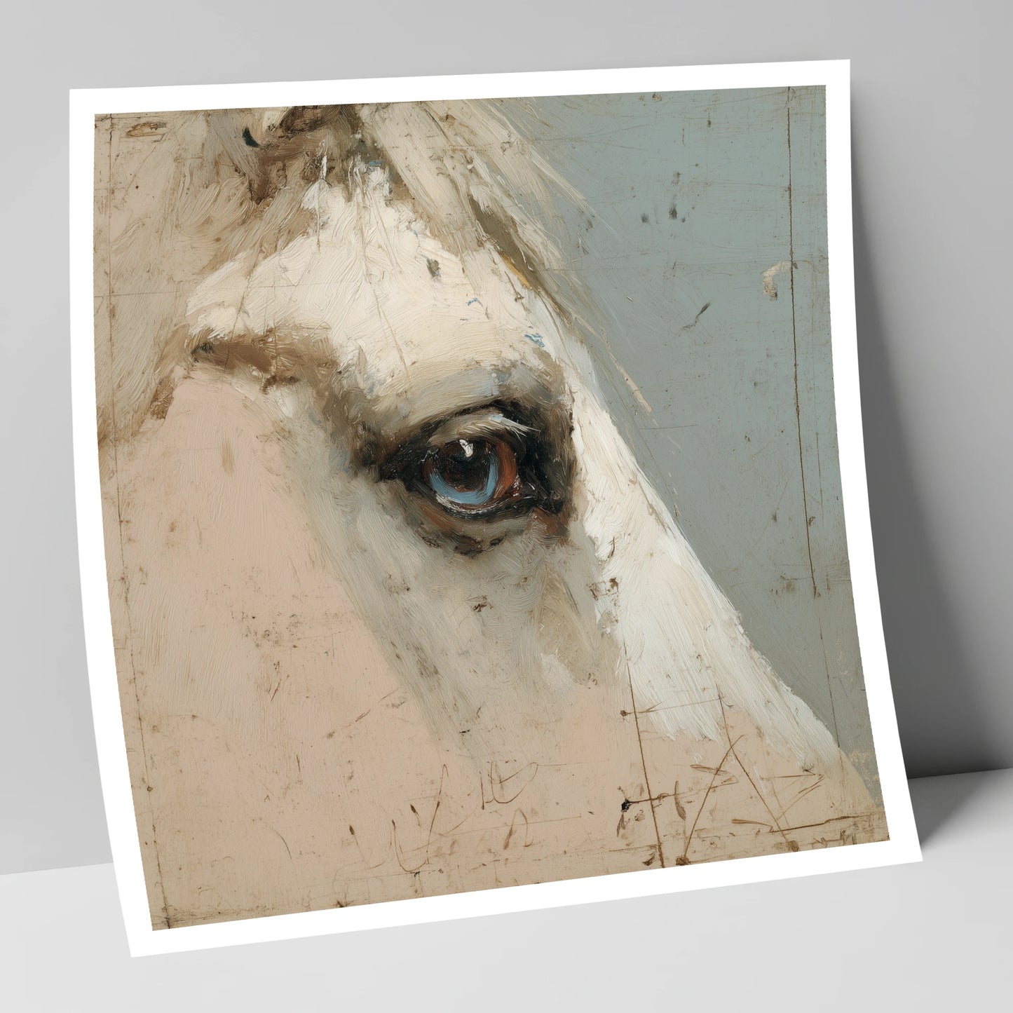 The Watchful Grey horse portrait art print