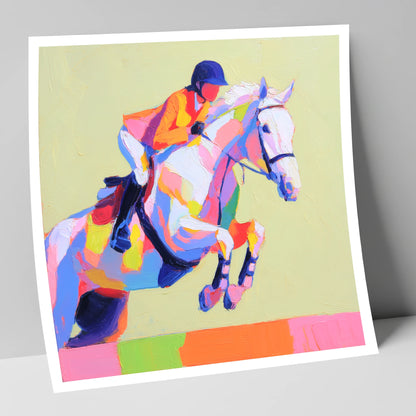 Technicolour Flight show jumping horse art print