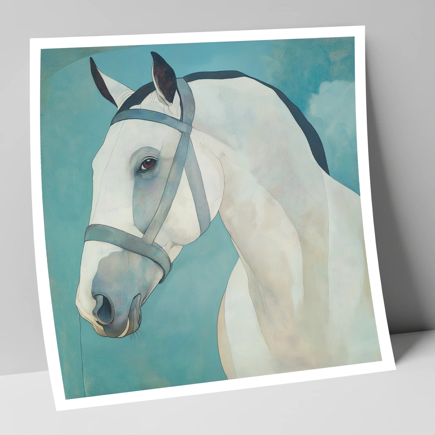 Serene Focus in Teal horse portrait art print