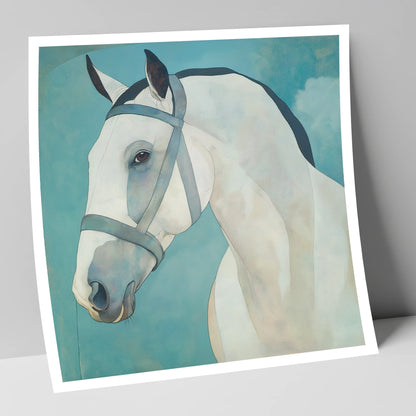 Serene Focus in Teal horse portrait art print