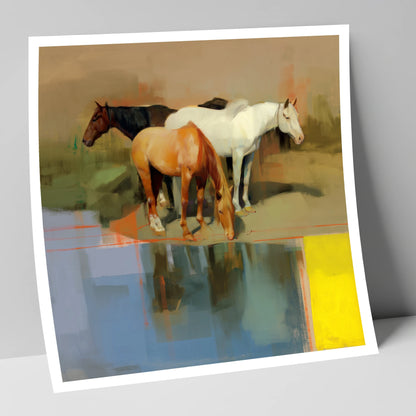 Vibrant Equine Reflections wild horses art print