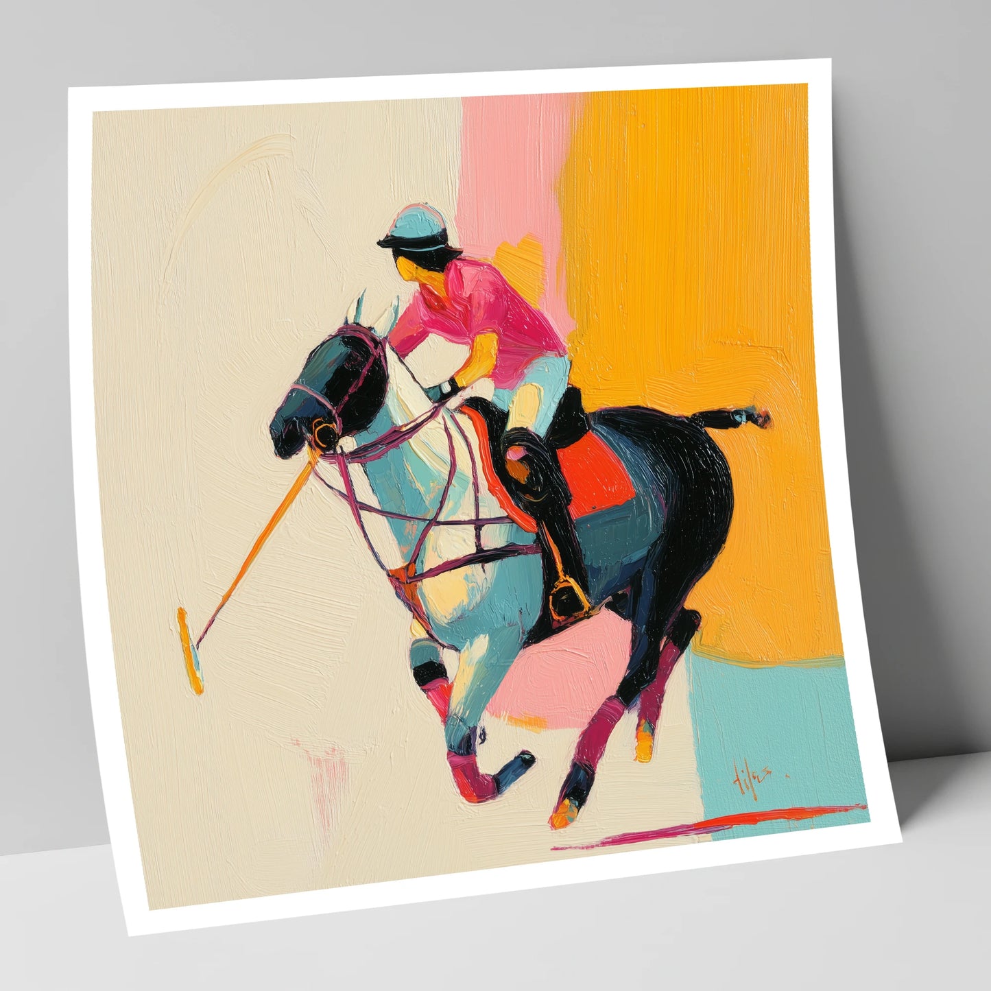 Vibrant Polo Strike polo horse art print