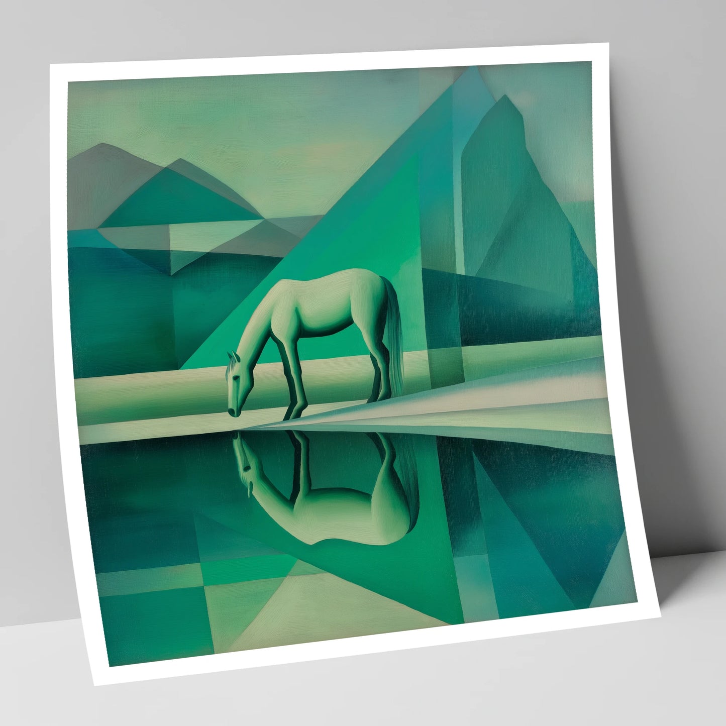 Emerald Geometric Serenity horse landscape art print