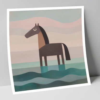 Stillness in the Shallows beach horse art print