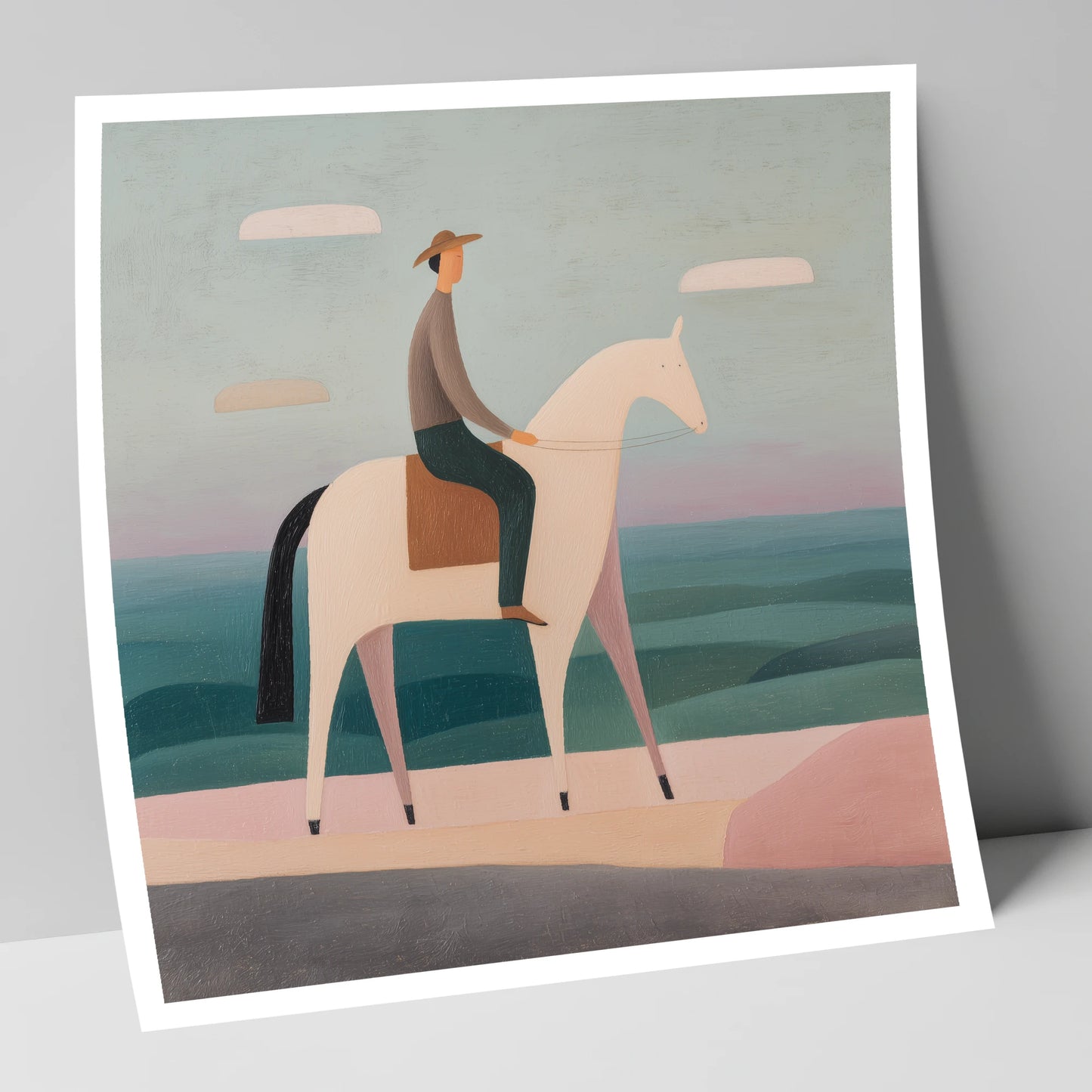 Minimalist Coastal Rider beach horse art print