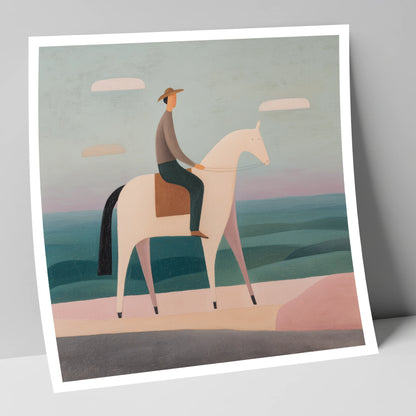 Minimalist Coastal Rider beach horse art print
