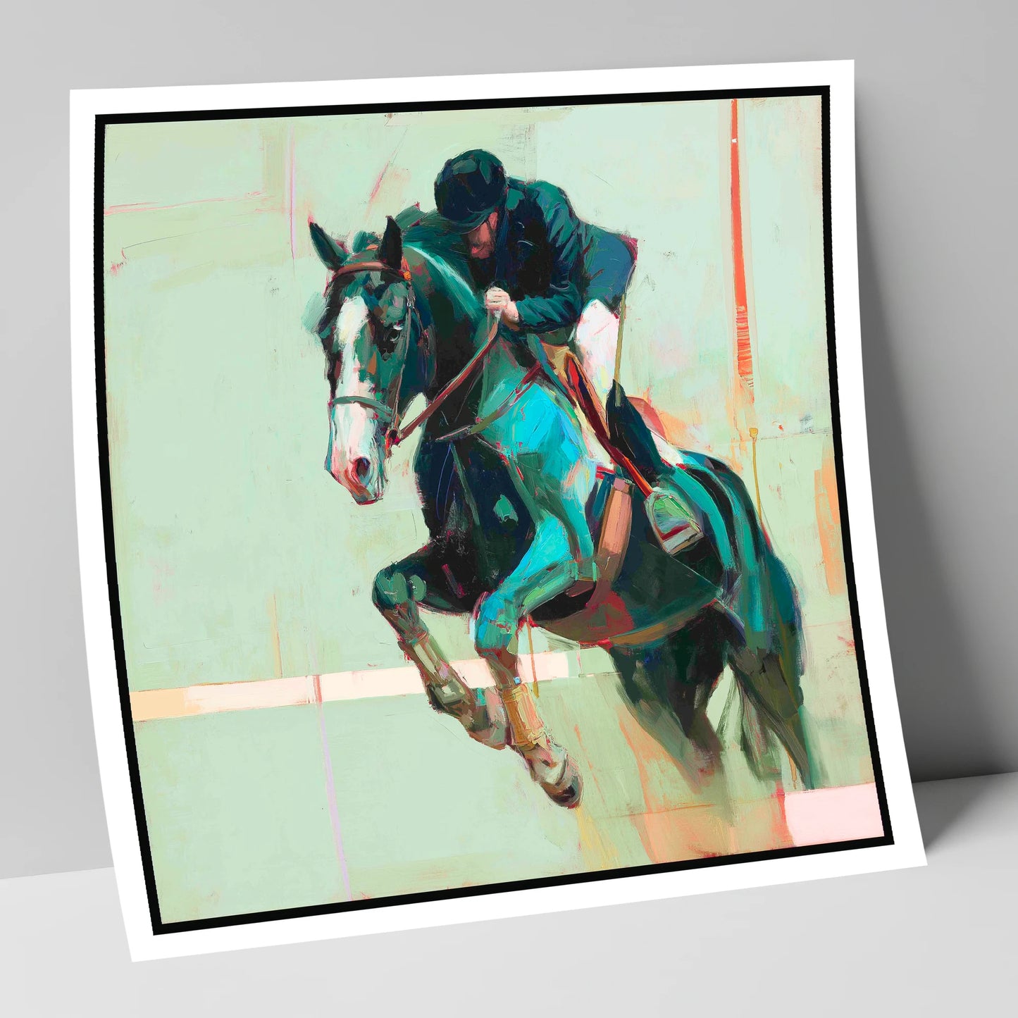Airborne in Teal show jumping horse art print