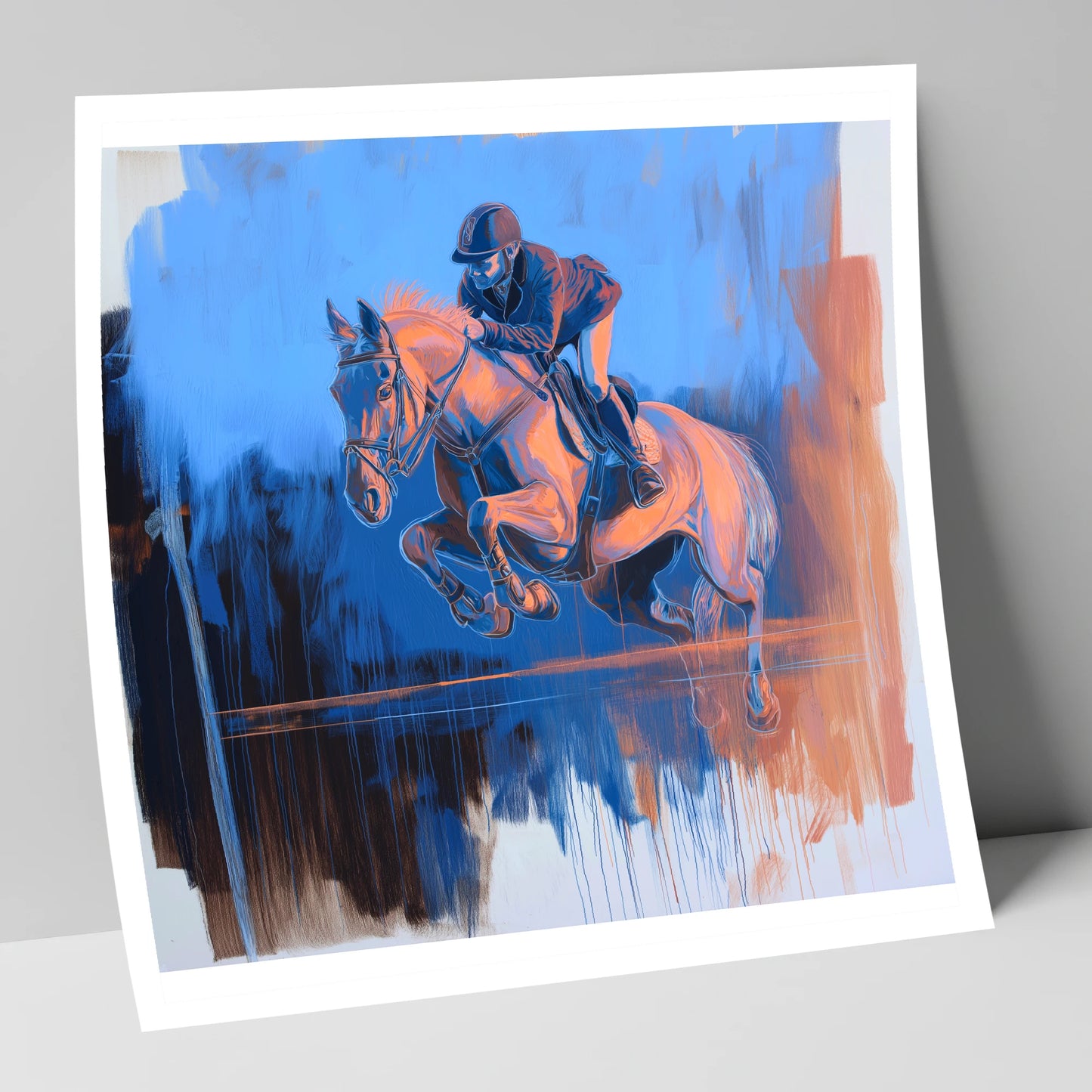 Suspended Over Cobalt show jumping horse art print