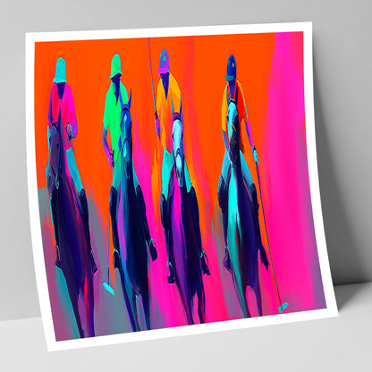 Neon Polo Charge polo horse art print
