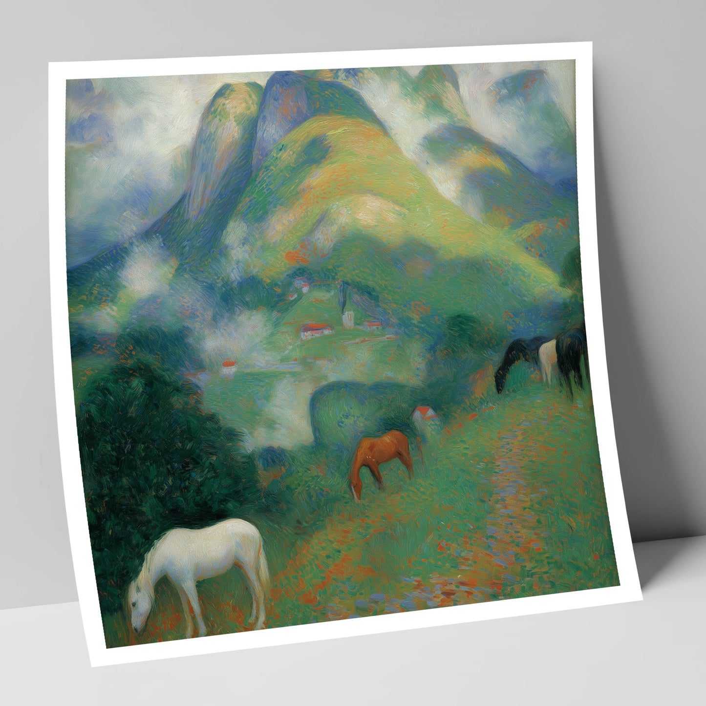 Luminous Alpine Valley horse landscape art print