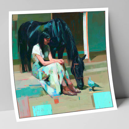 Stillness in the Yard horse & rider art print