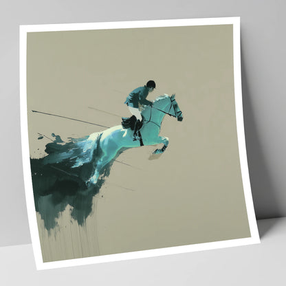 Momentum in Teal show jumping horse art print