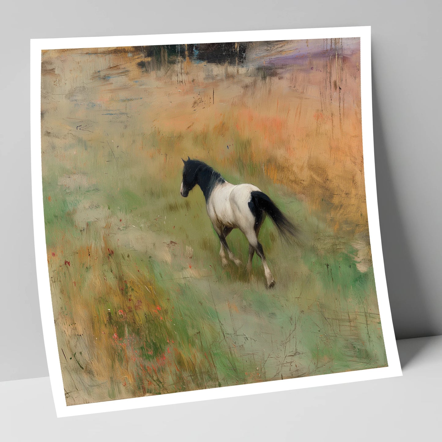 Wandering Piebald horse landscape art print