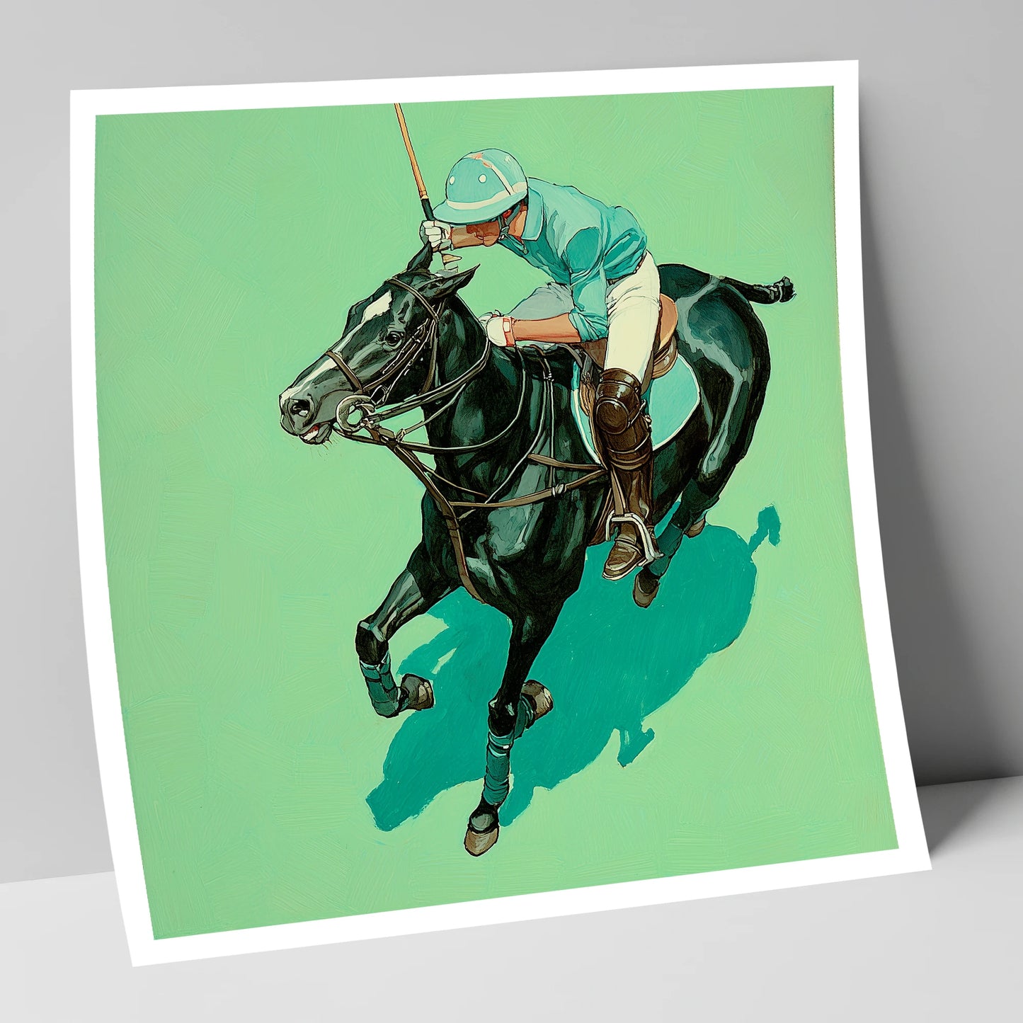 The Teal Chukka polo horse art print
