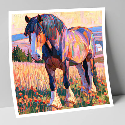 Colourful Heavy Horse in Meadow horse breed art print