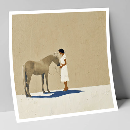 Grey Horse and Navy Shadow horse & rider art print