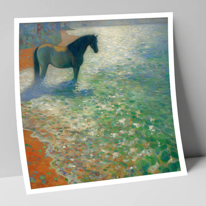 Sunlit Coastal Shallows beach horse art print