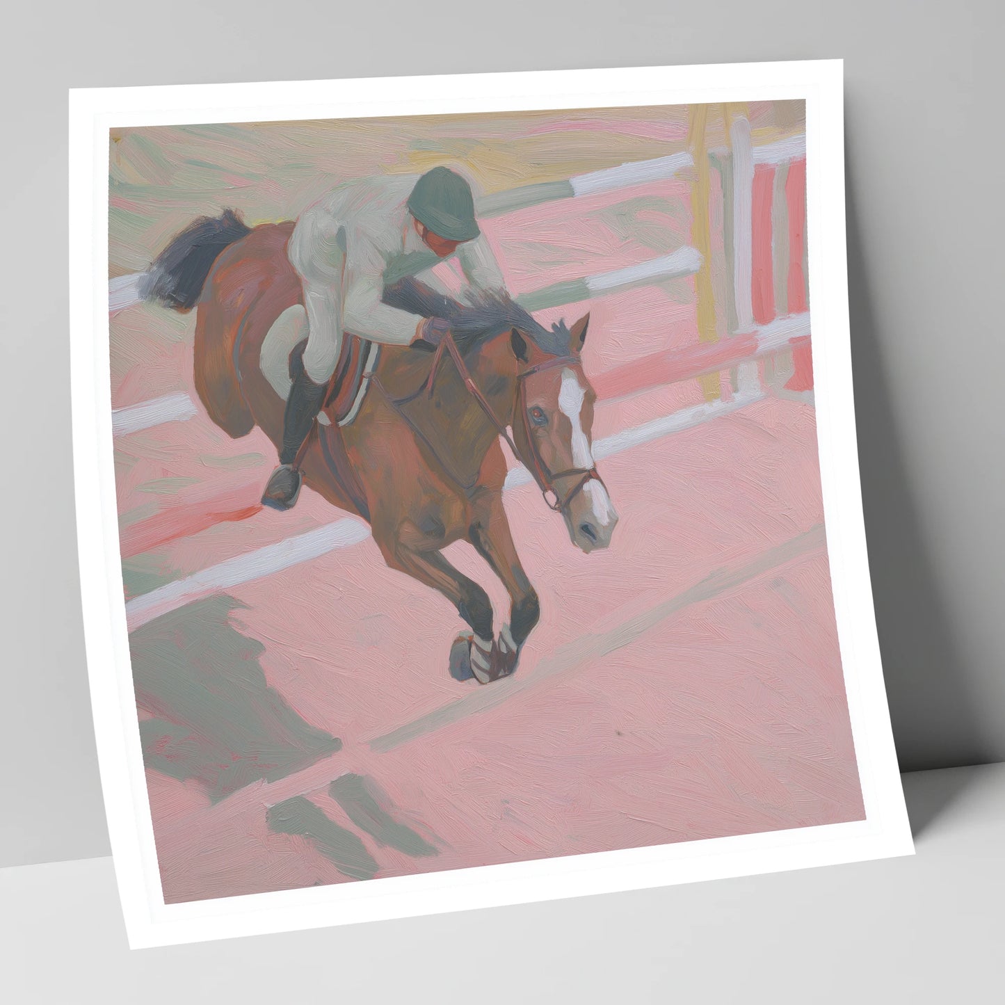 Suspended in Pink show jumping horse art print