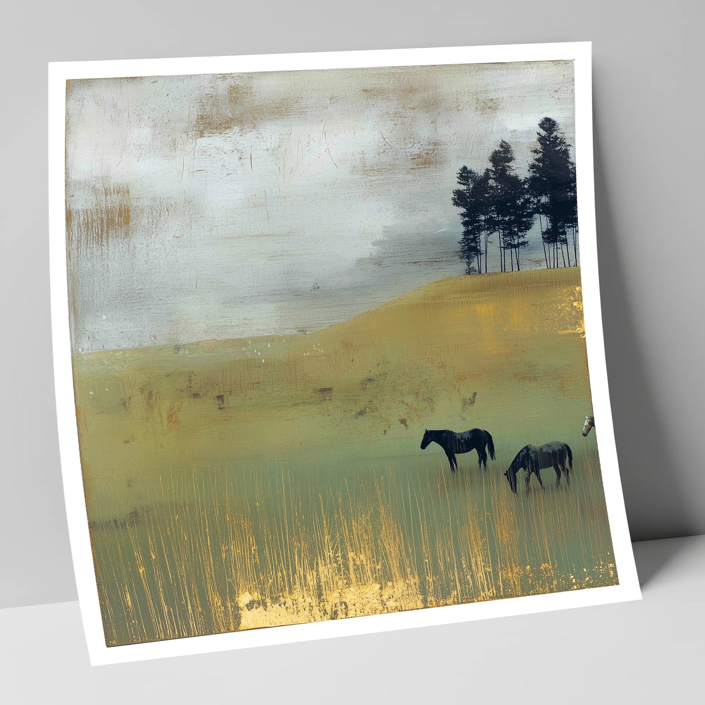 Gilded Grazing wild horses art print