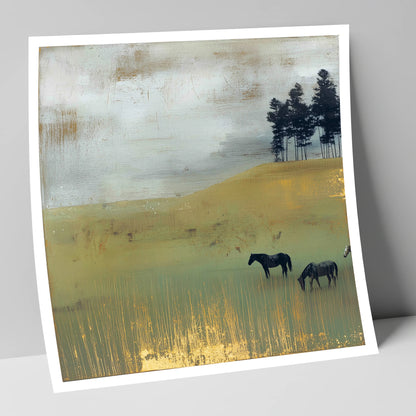Gilded Grazing wild horses art print