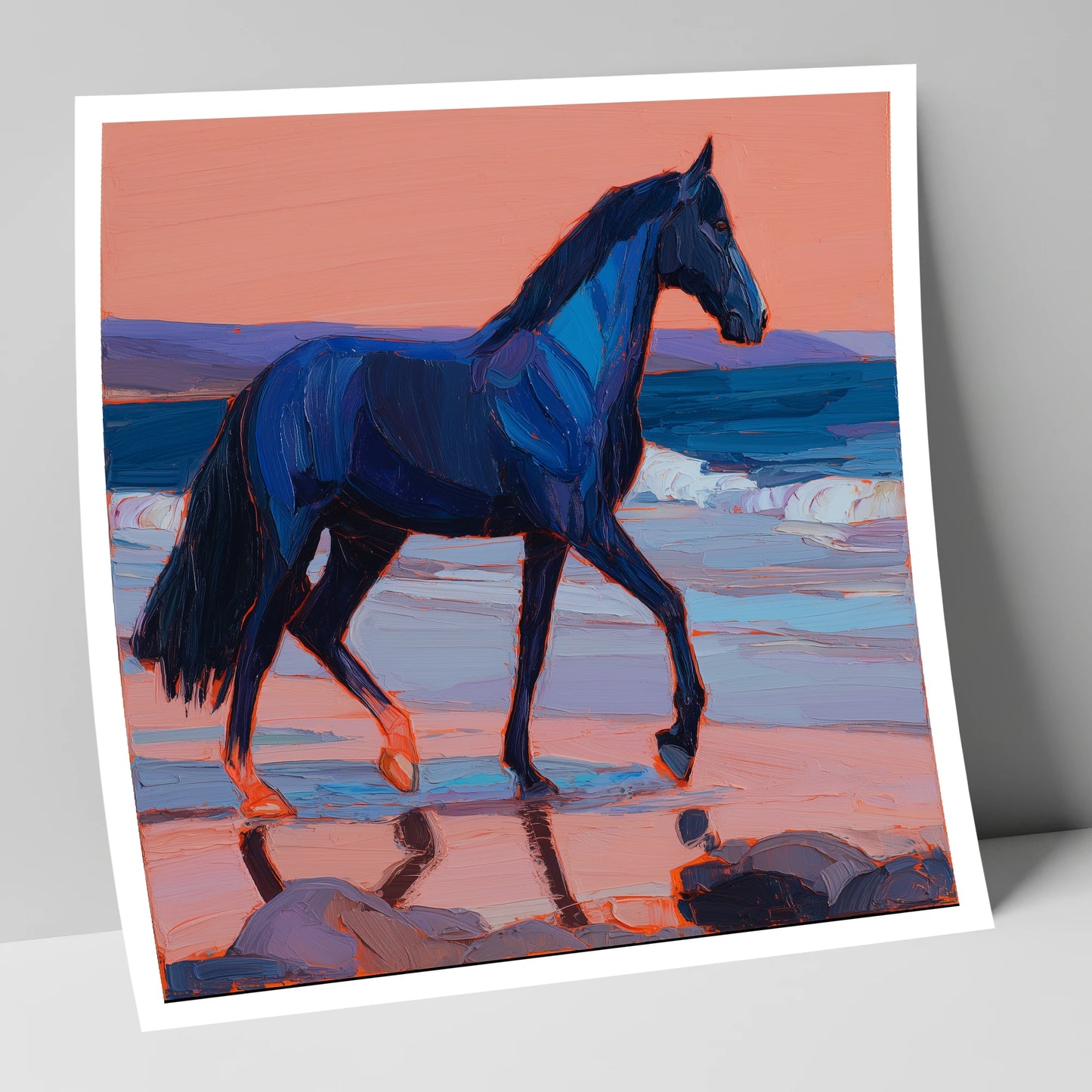 Indigo Beach Stride horse landscape art print