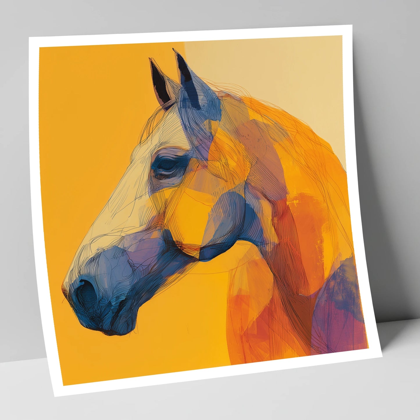 Vibrant Cobalt Contour horse portrait art print