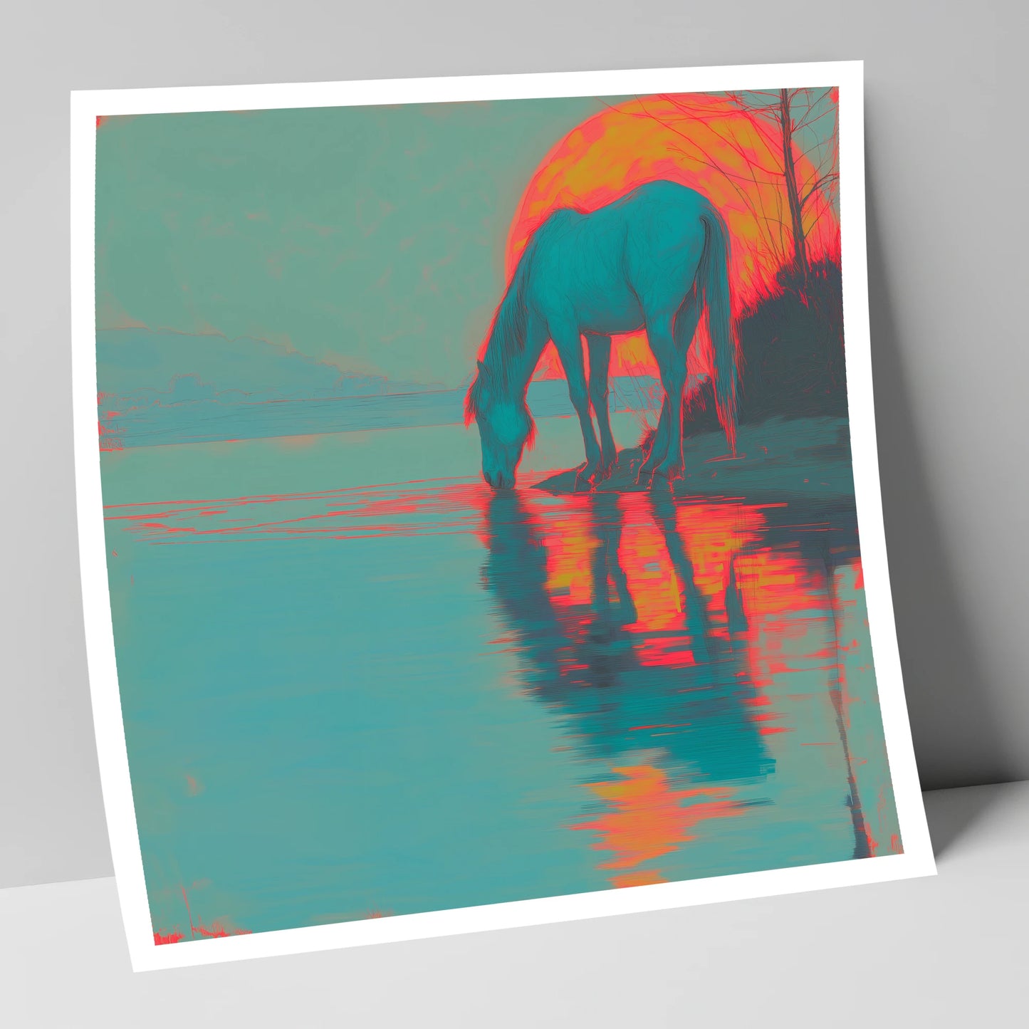 Electric Sunset Reflections horse landscape art print