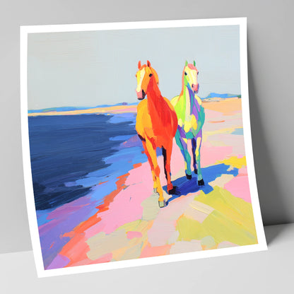 Vibrant Coastal Companions horse landscape art print