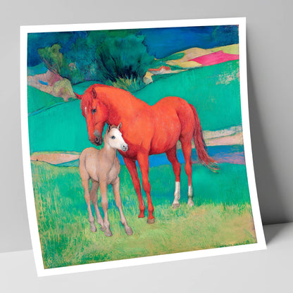 Vibrant Maternal Bond mare & foal art print