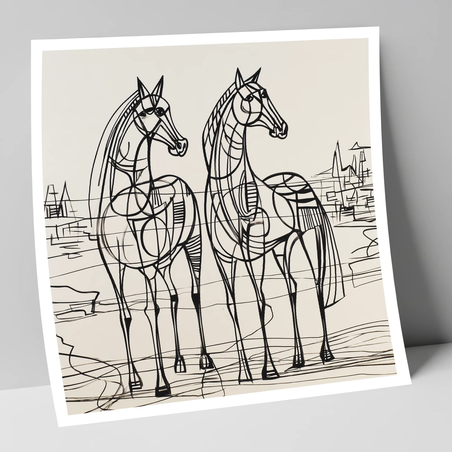 Architectural Equine Duo horse landscape art print